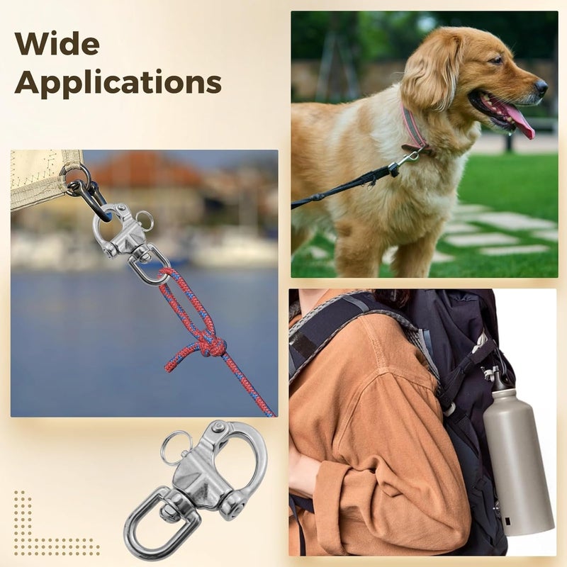 Varku 4Pcs 316 Stainless Steel Swivel Eye Snap Shackle, 2.8 in / 70 mm Quick Release Circle Rotating Spring Shackle, 992 lbs / 450 kg Capacity, Marine Hardware Rigging - Image 5